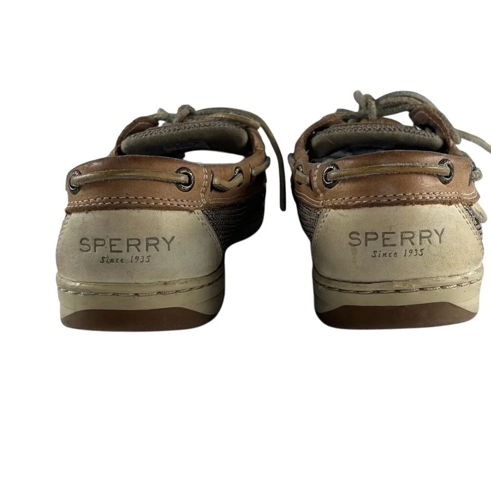 Sperry Top-Sider Boat Shoes Leather Mesh Nautical Preppy Coastal Brown Tan 10